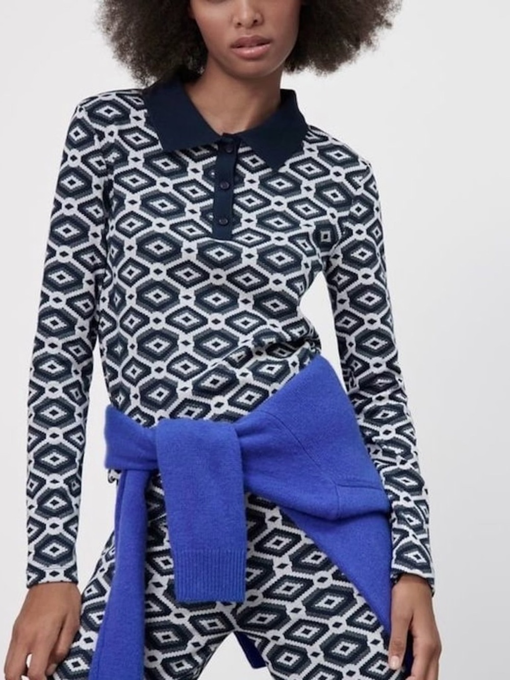 ZARA Geometric Print Collared long sleeve Small (matching pants available)